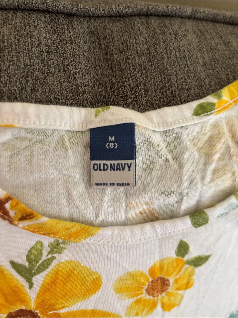 Old Navy White Sunflower Print Ruffle Sleeve Dress